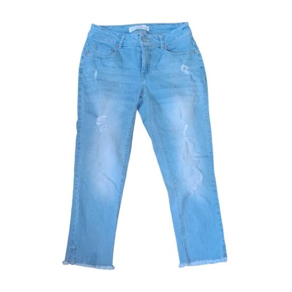 Cato Est 1946 Denim Distressed Mid Rise Cropped Jeans Sz 2 Raw Hem - Picture 1 of 7